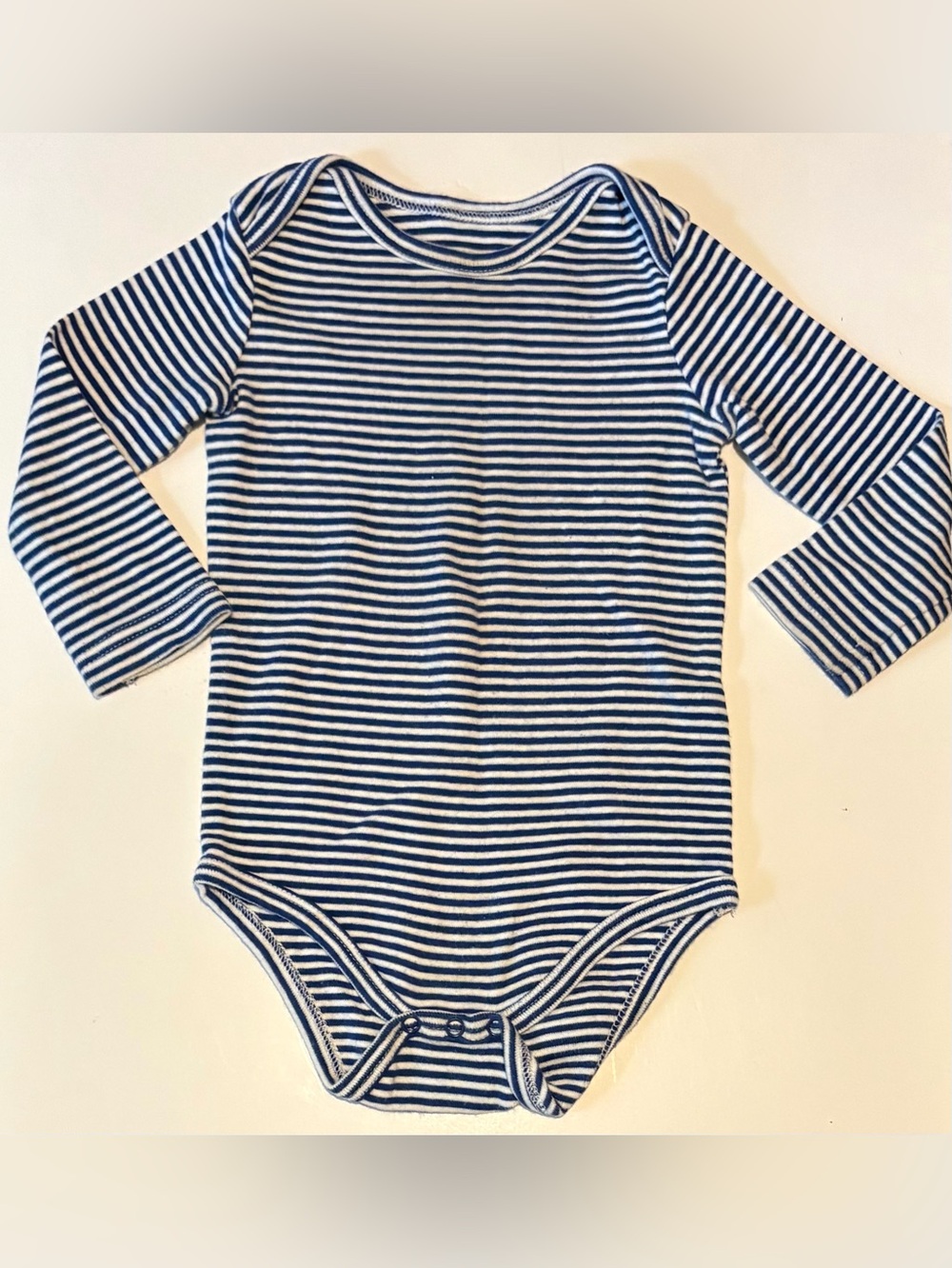 Primary 100% Organic Cotton Striped long sleeved baby onesie 9 to 12 months